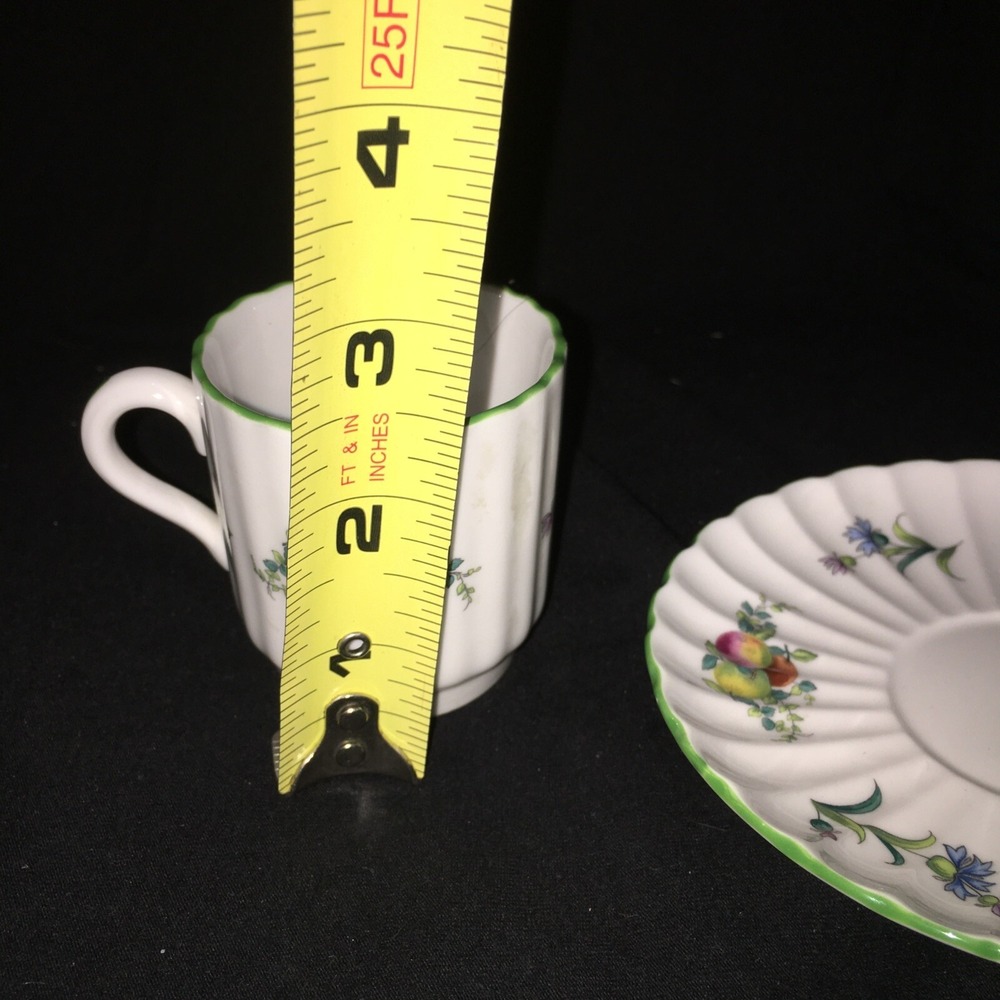 Spode Miniature Cup and Saucer, Fruit Scallop Design with Green Border - Picture 10 of 10